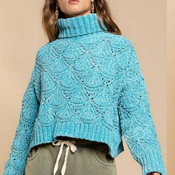 POL Sweaters - CLEARANCE Aqua Chenille Sweater